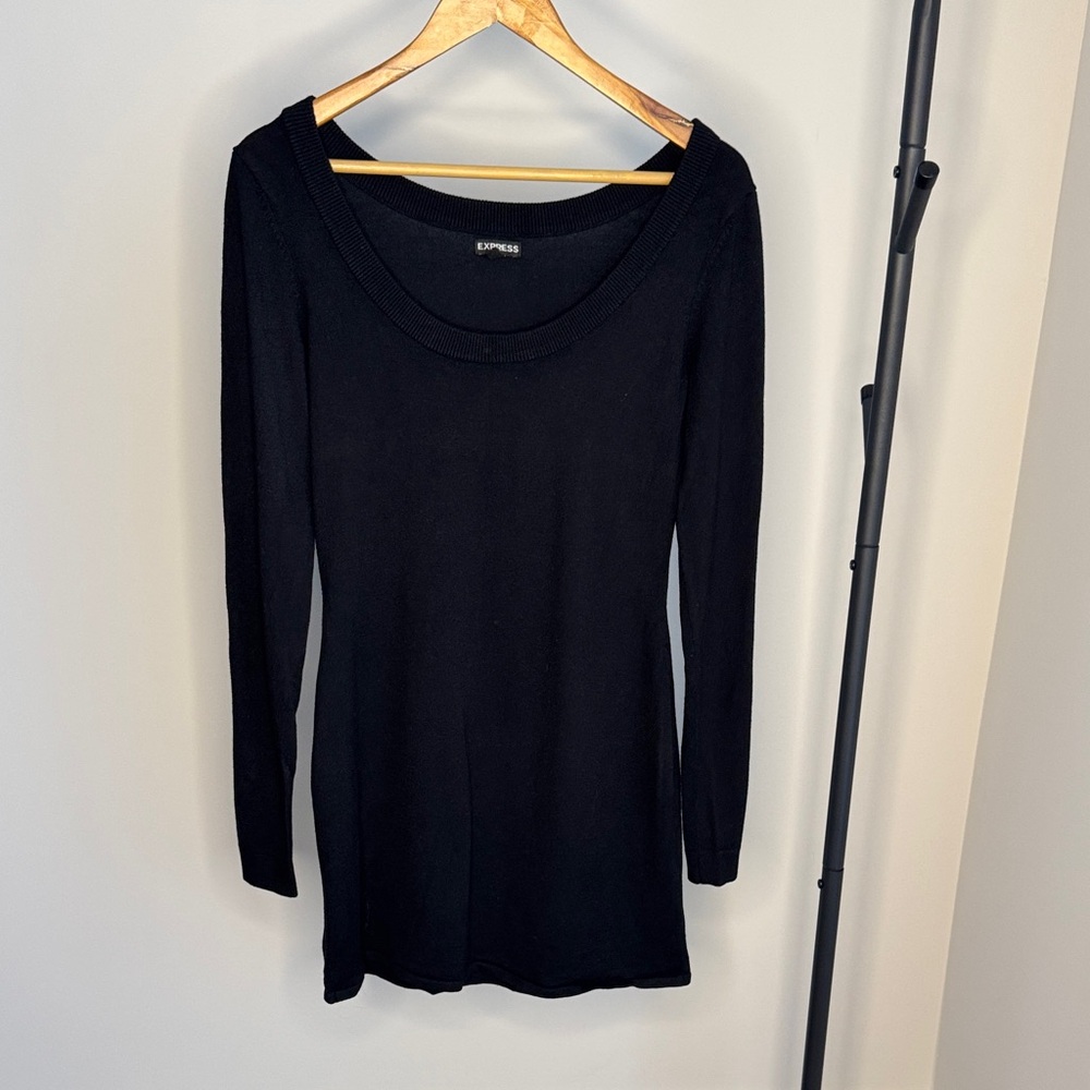 Express Women's Elegant Black Long Sleeve Sweater Mini Dress